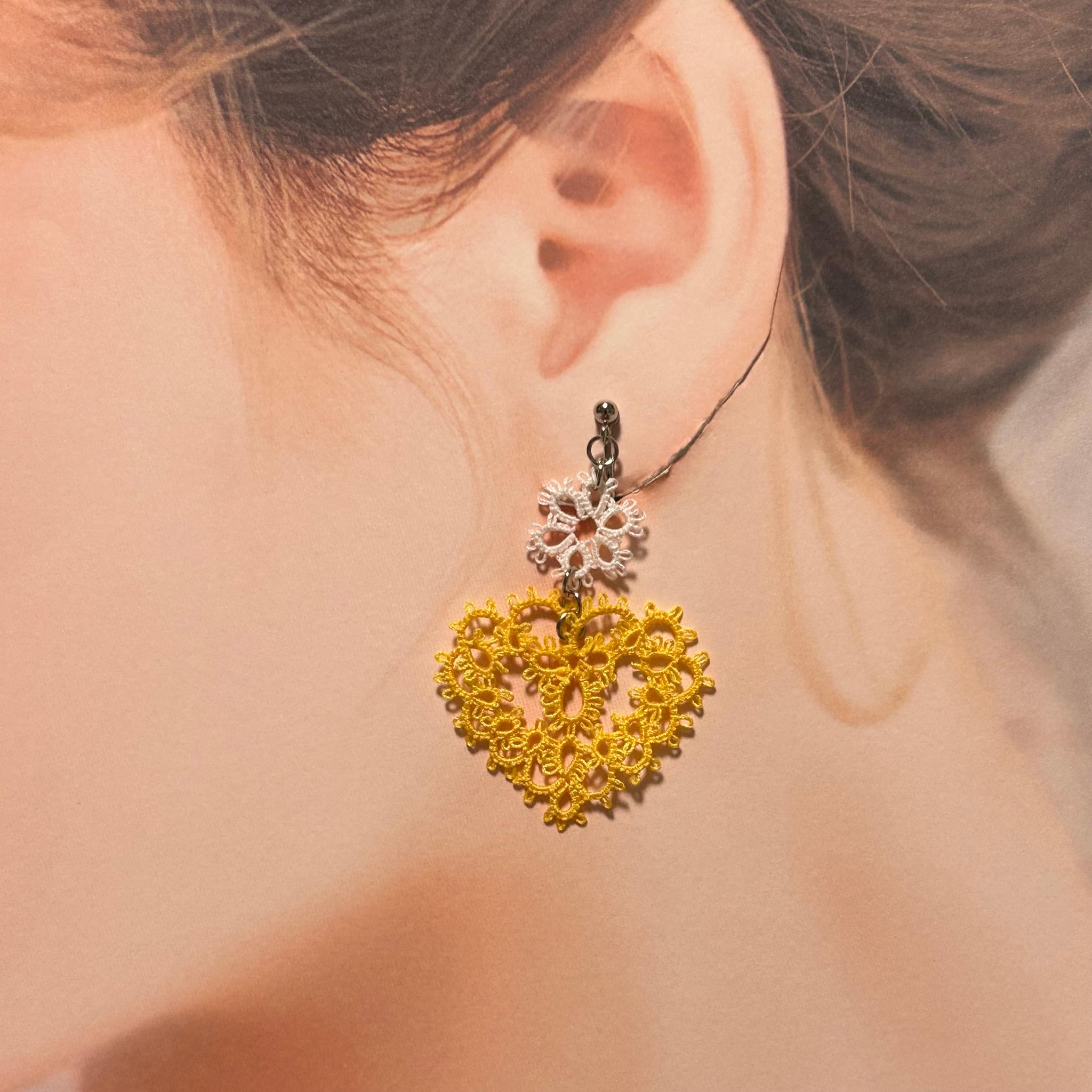 ハートのイヤリング（イエロー）