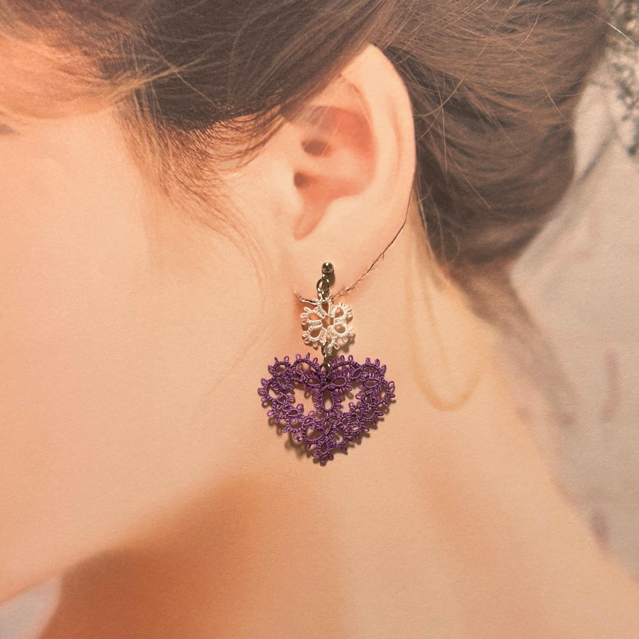 ハートのイヤリング(パープル)