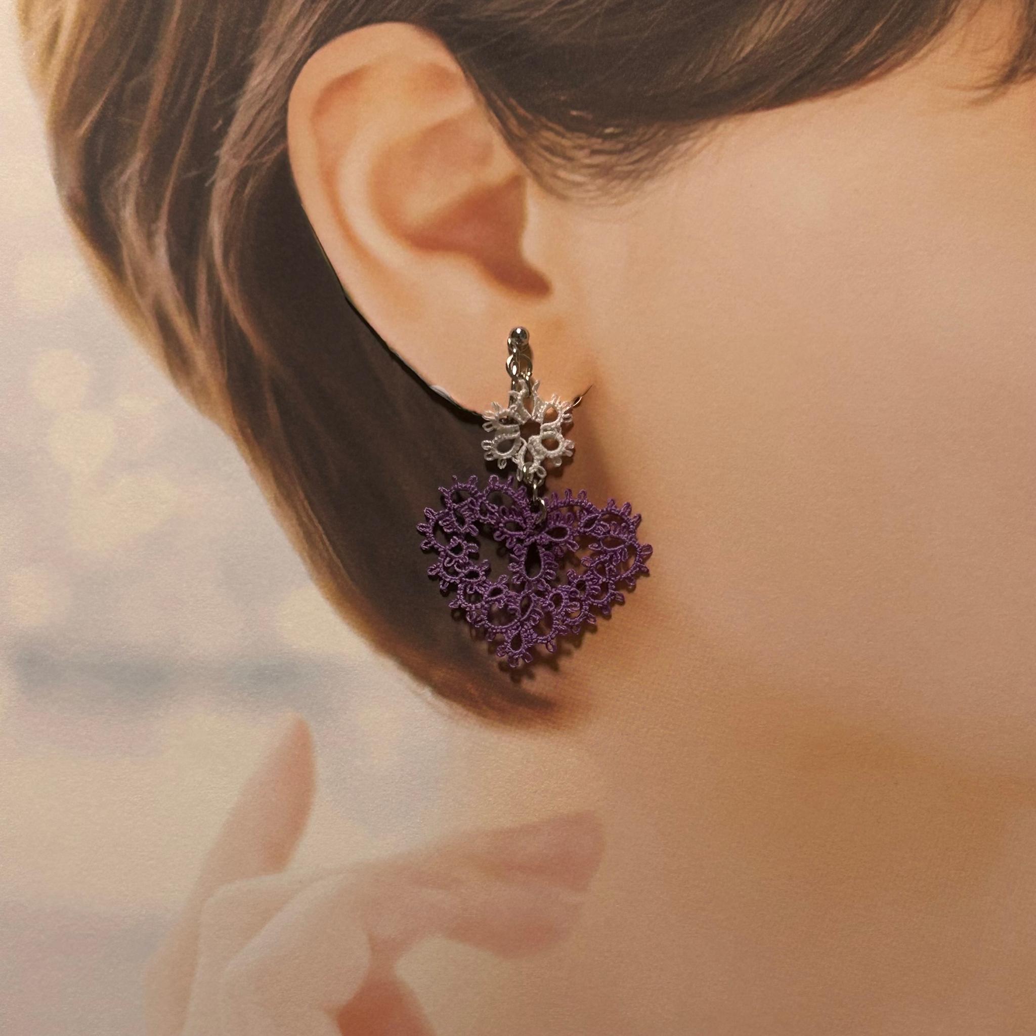 ハートのイヤリング(パープル) | 2枚目