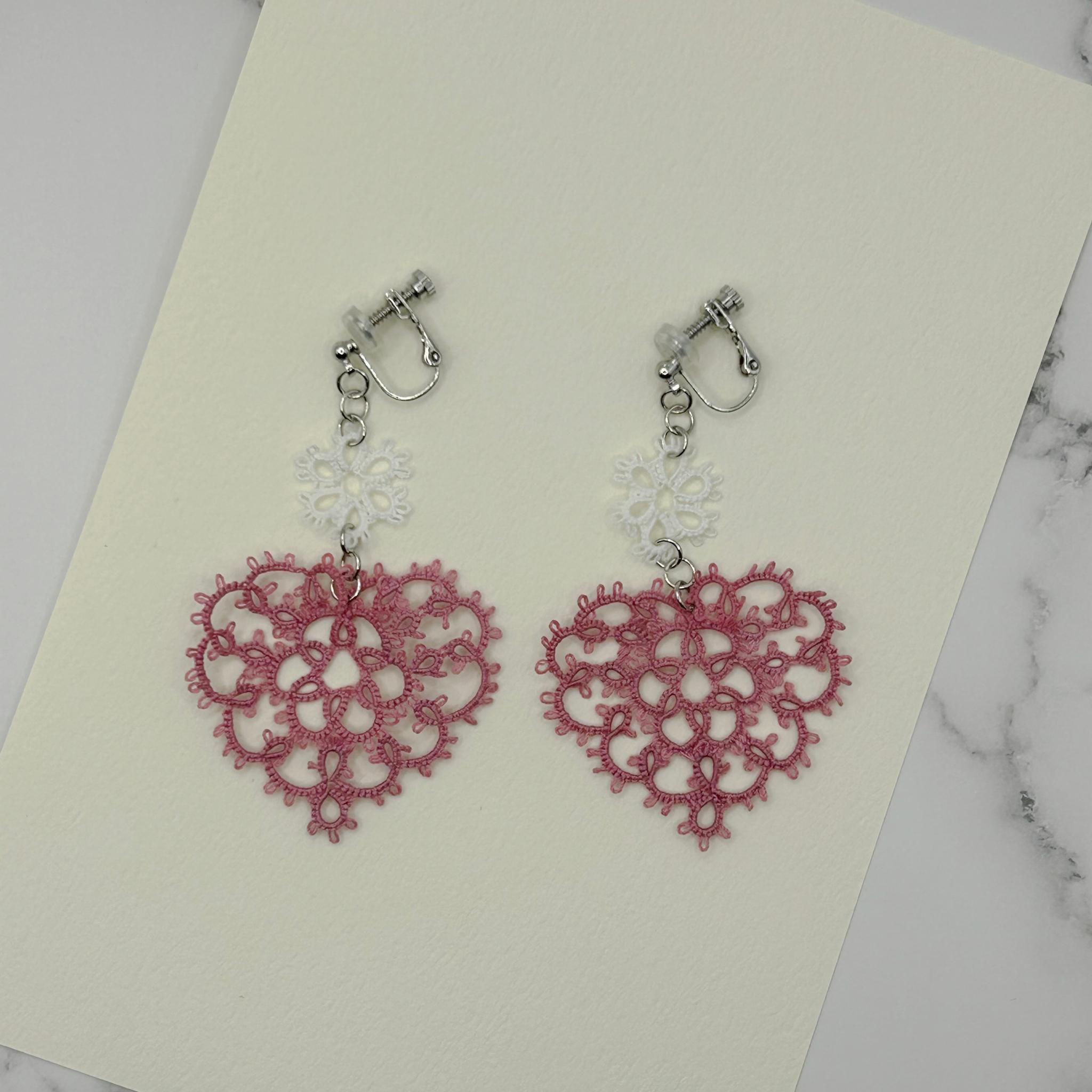 花入りハートのイヤリング（くすみピンク） | 5枚目