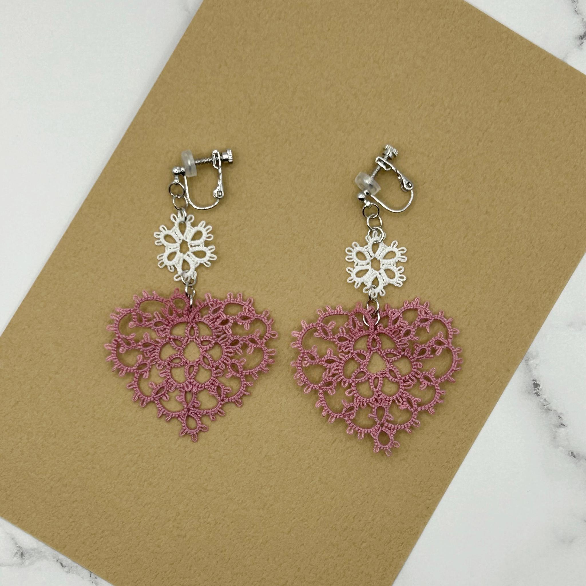 花入りハートのイヤリング（くすみピンク） | 6枚目