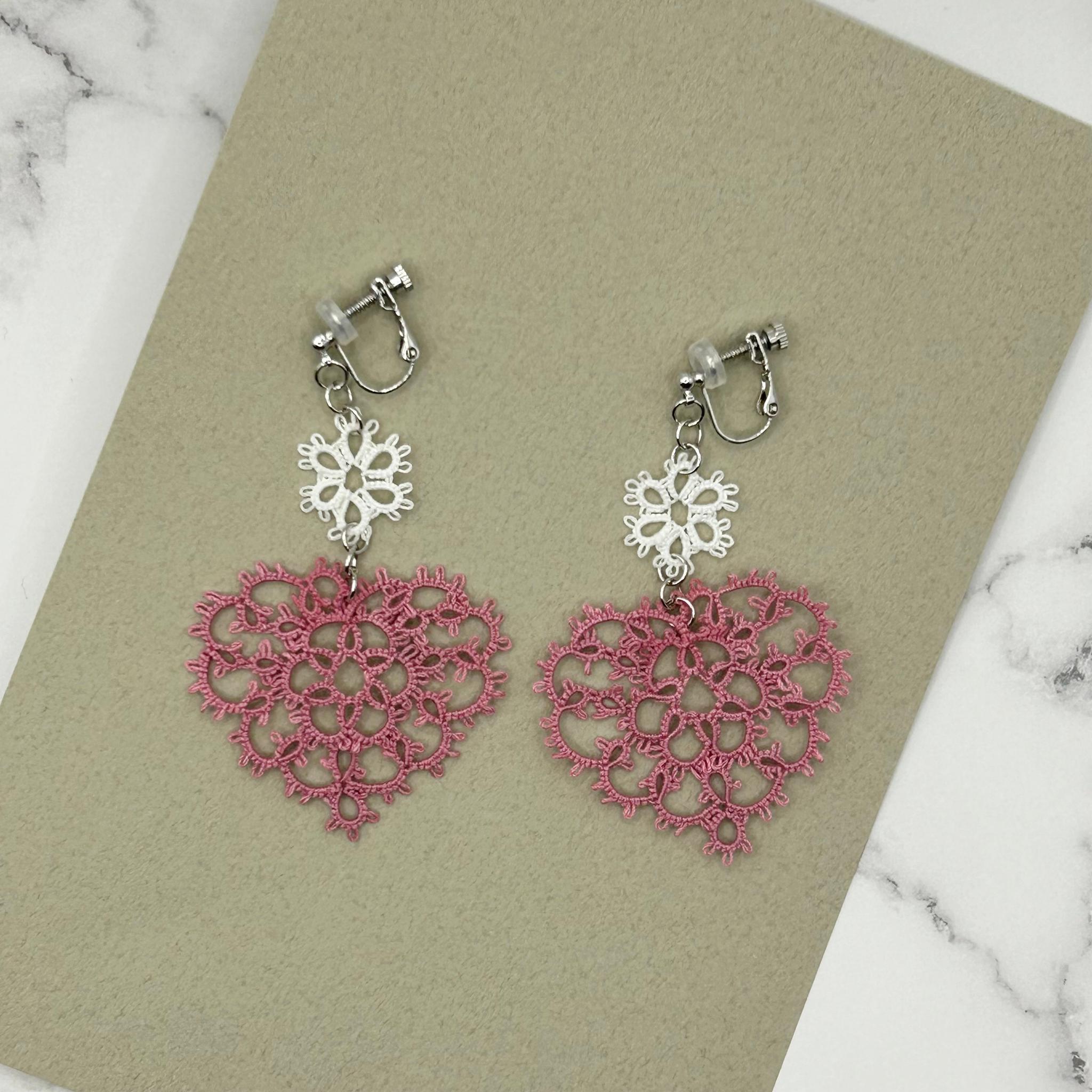 花入りハートのイヤリング（くすみピンク） | 7枚目